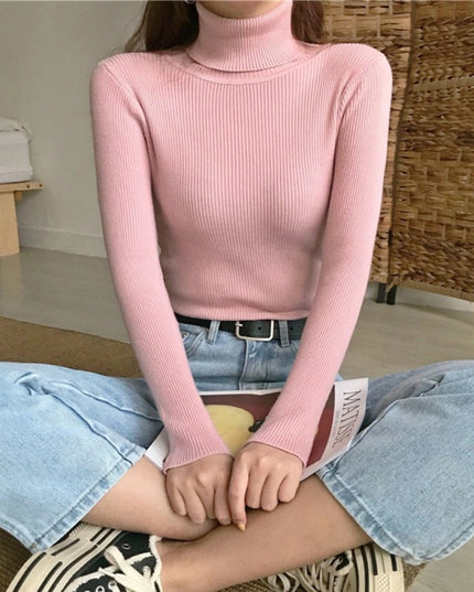 Damski sweter prążkowany z golfem