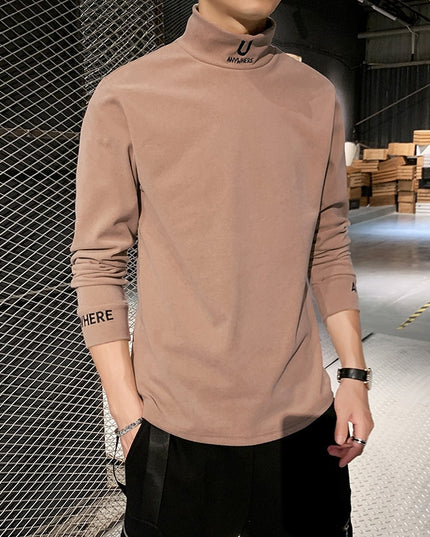 Męska koszulka z długim rękawem o prostym kroju z golfem