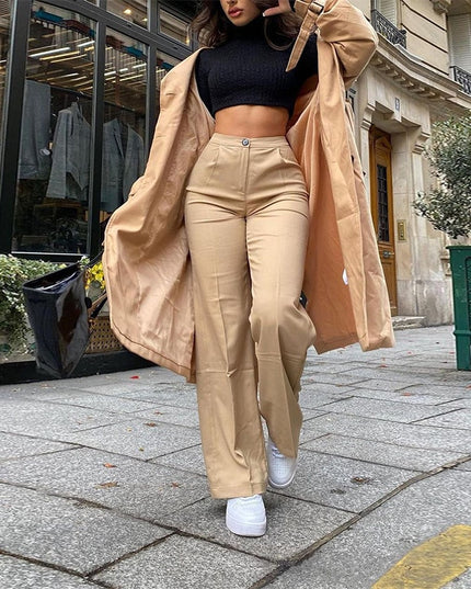 Damskie spodnie materiałowe zapinane na guzik