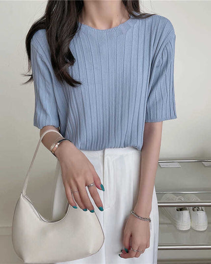 Damski T-shirt prążkowany o luźnym kroju