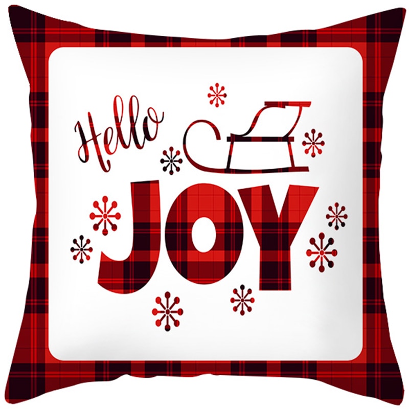 Świąteczna poszewka na poduszkę z sankami i napisem HELLO JOY