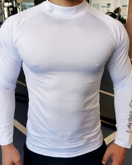 Męska koszulka z długim rękawem sportowa dopasowana z półgolfem