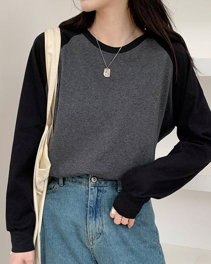 Damska koszulka z długim rękawem dwukolorowa