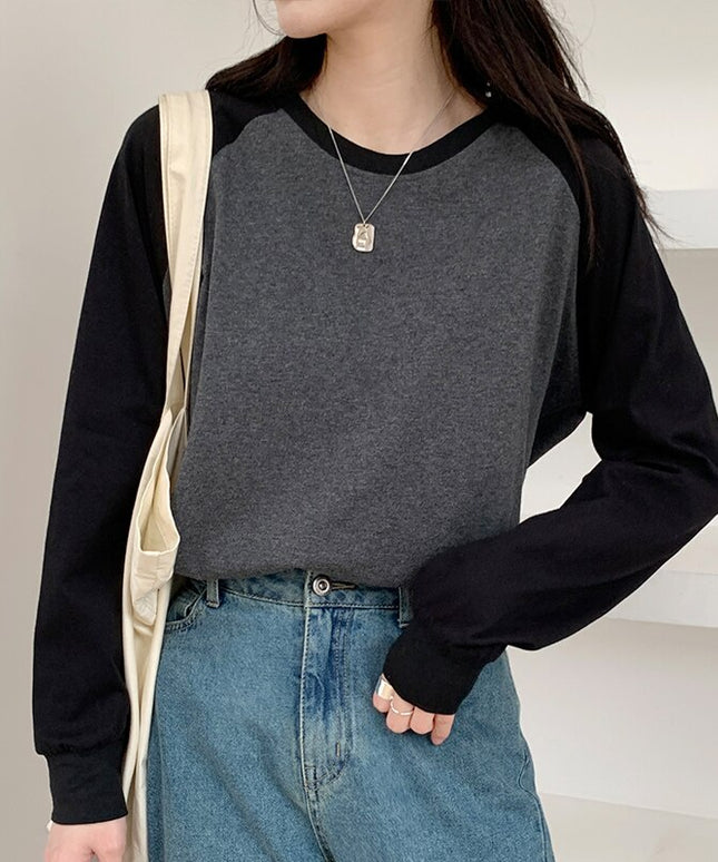 Damska koszulka z długim rękawem dwukolorowa