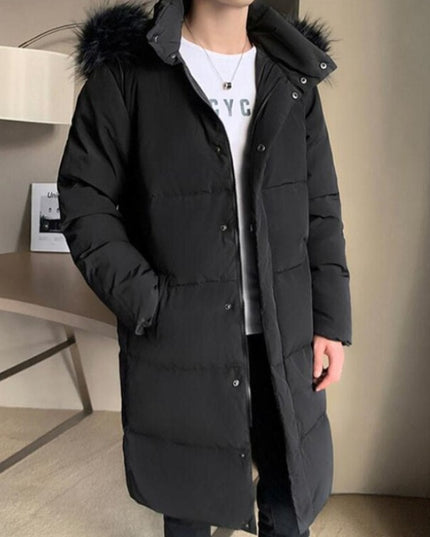 Męski płaszcz zimowy z futrzanym kapturem