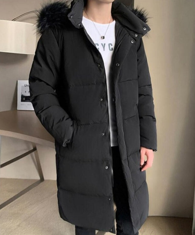 Męski płaszcz zimowy z futrzanym kapturem