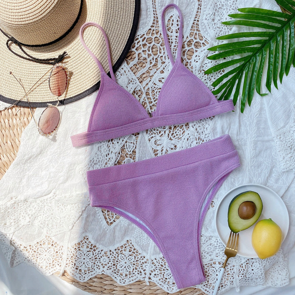 Damski dwuczęściowy strój kąpielowy bikini z wysokim stanem