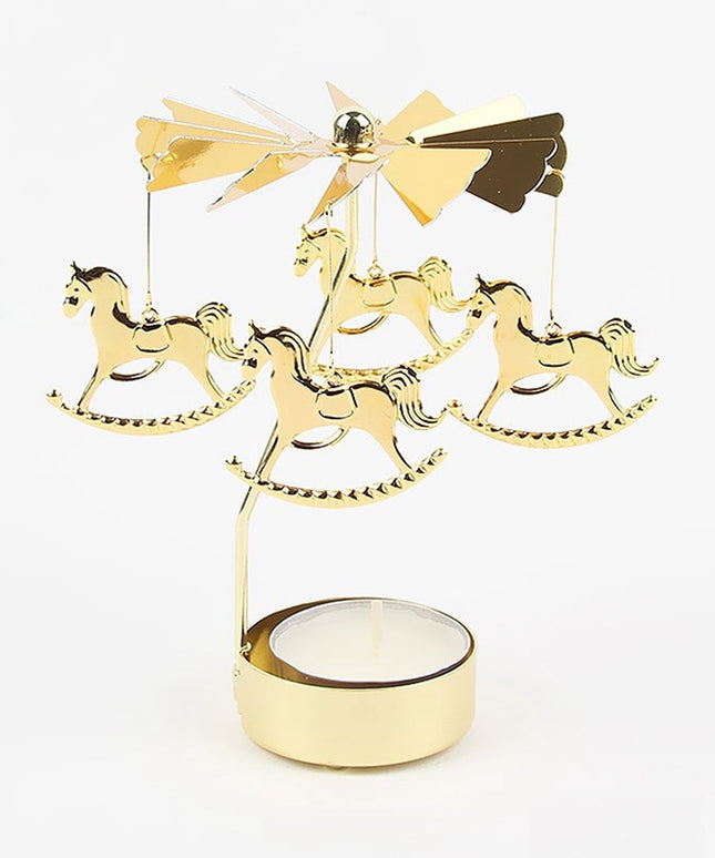 Świąteczny złoty świecznik z wiatraczkiem i konikami