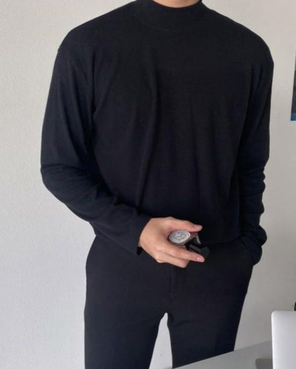 Męska koszulka z długim rękawem o prostym kroju z półgolfem