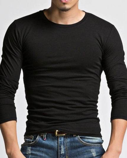 Męska koszulka z długim rękawem klasyczna z okrągłym dekoltem