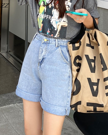 Damskie szorty jeansowe z wysokim stanem długości przed kolano