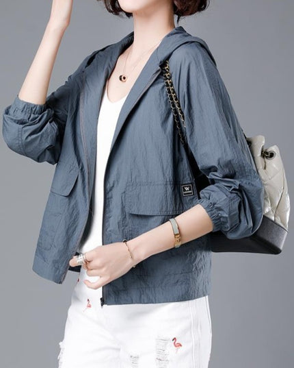 Damska kurtka przejściowa przeciwdeszczowa cienka z kapturem