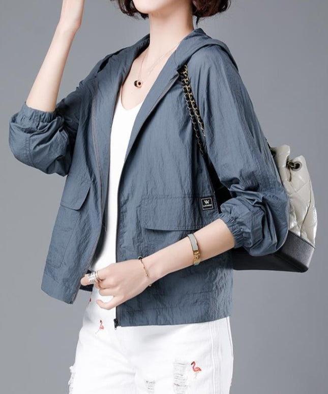 Damska kurtka przejściowa przeciwdeszczowa cienka z kapturem