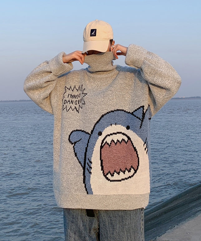 Męski sweter typu golf z rekinem