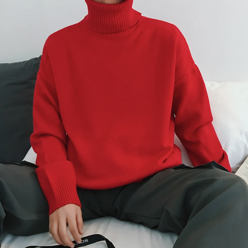 Męski sweter typu golf o luźnym fasonie