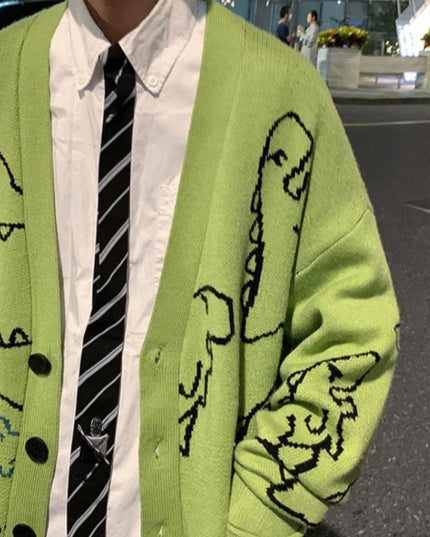Męski sweter typu kardigan z dinozaurami