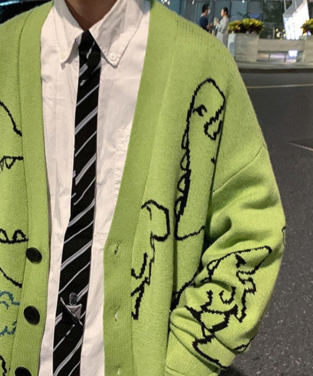 Męski sweter typu kardigan z dinozaurami