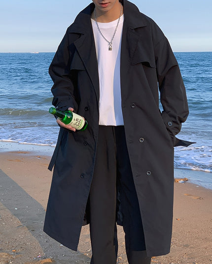 Męski długi płaszcz elegancki zapinany na guziki