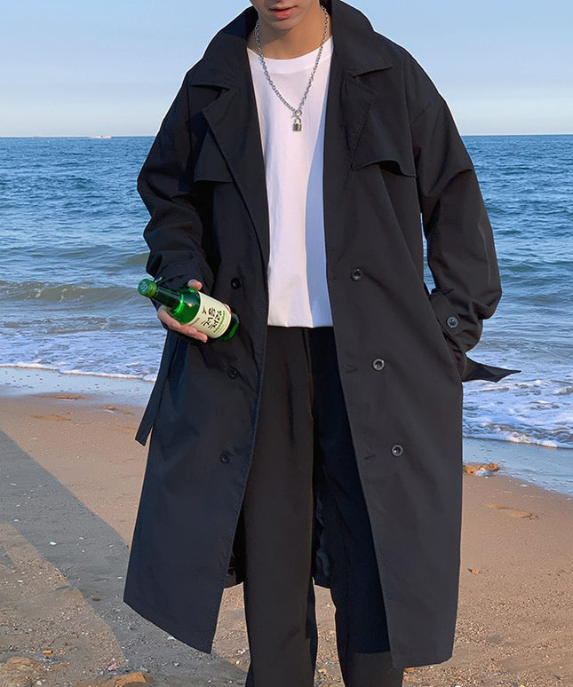 Męski długi płaszcz elegancki zapinany na guziki