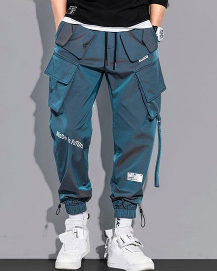 Męskie spodnie bojówki z połyskującej tkaniny