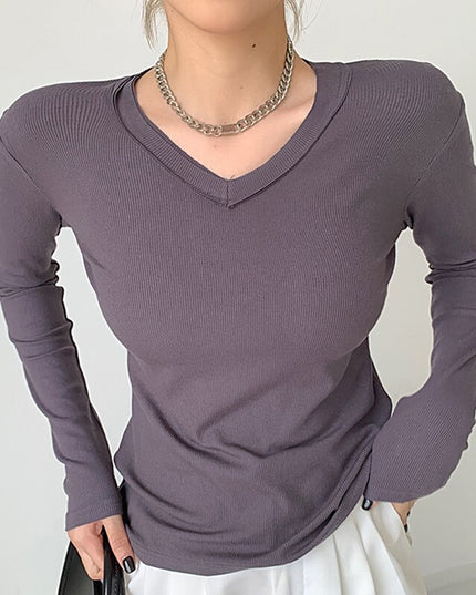 Damska koszulka z długim rękawem z dekoltem w serek