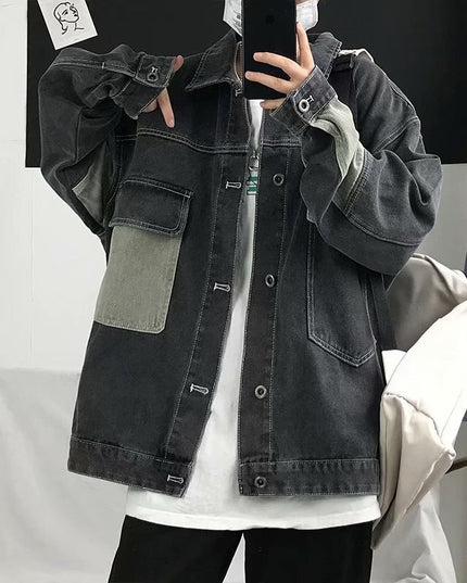 Męska kurtka jeansowa oversize z kontrastowymi wstawkami