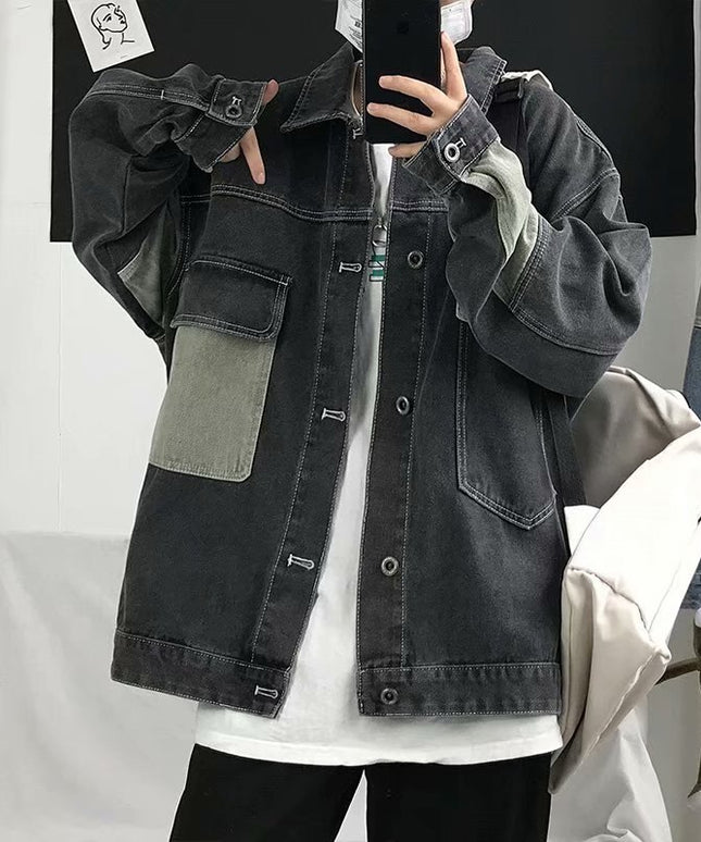 Męska kurtka jeansowa oversize z kontrastowymi wstawkami