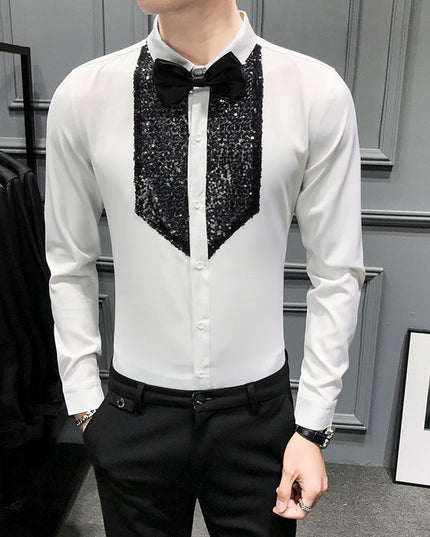 Męska koszula gładka z ozdobnymi cekinami