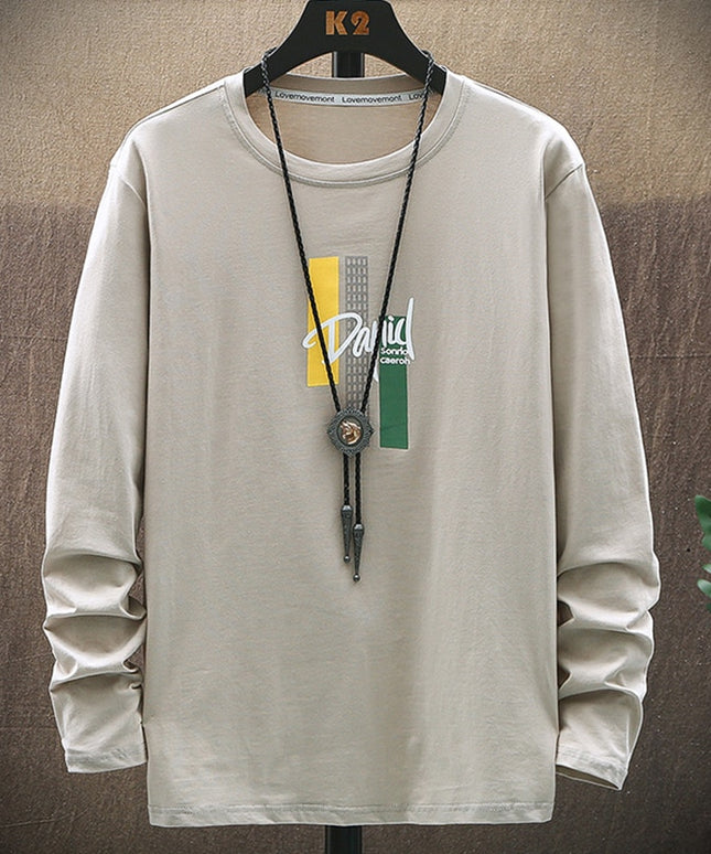 Męska koszulka z długim rękawem o luźnym kroju z nadrukiem