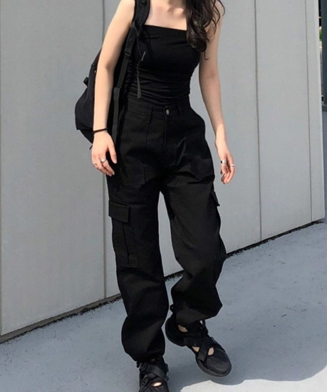 Damskie spodnie cargo z wysokim stanem