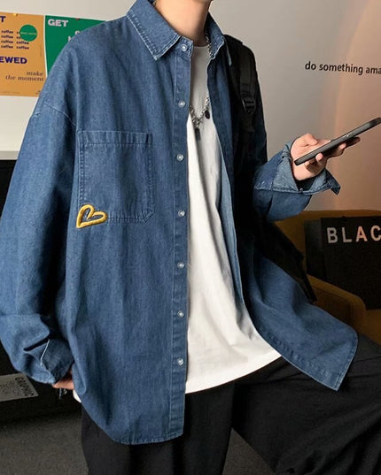 Męska kurtka jeansowa luźna z haftem