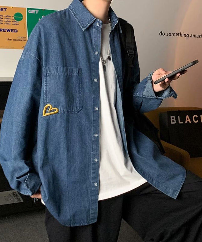 Męska kurtka jeansowa luźna z haftem