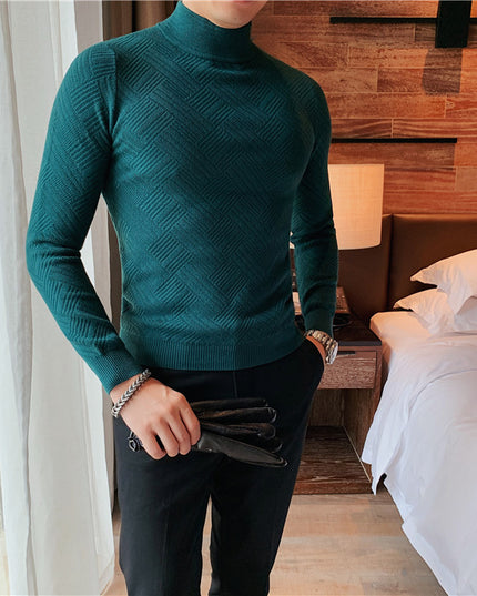 Męski sweter z półgolfem z fakturowanej tkaniny