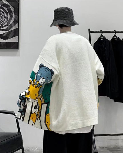 Męski sweter typu kardigan z nadrukiem zwierząt