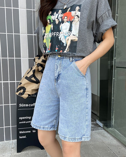 Damskie szorty jeansowe z wysokim stanem długości przed kolano