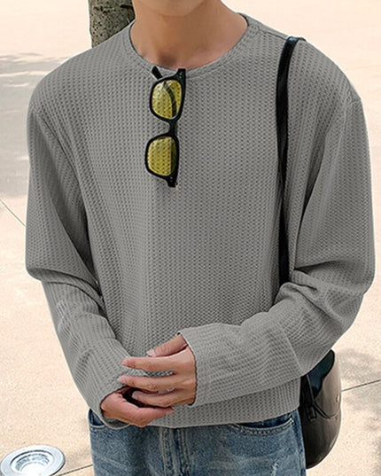 Męska koszulka z długim rękawem teksturowana o luźnym kroju