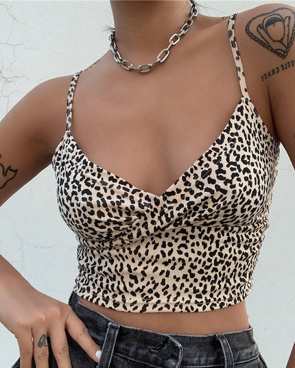 Damski top crop na ramiączkach w panterkę