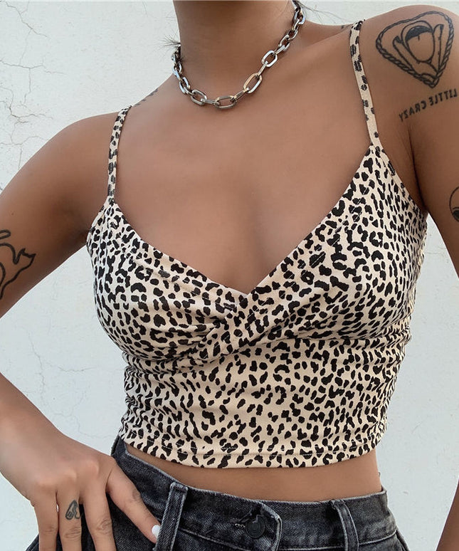Damski top crop na ramiączkach w panterkę