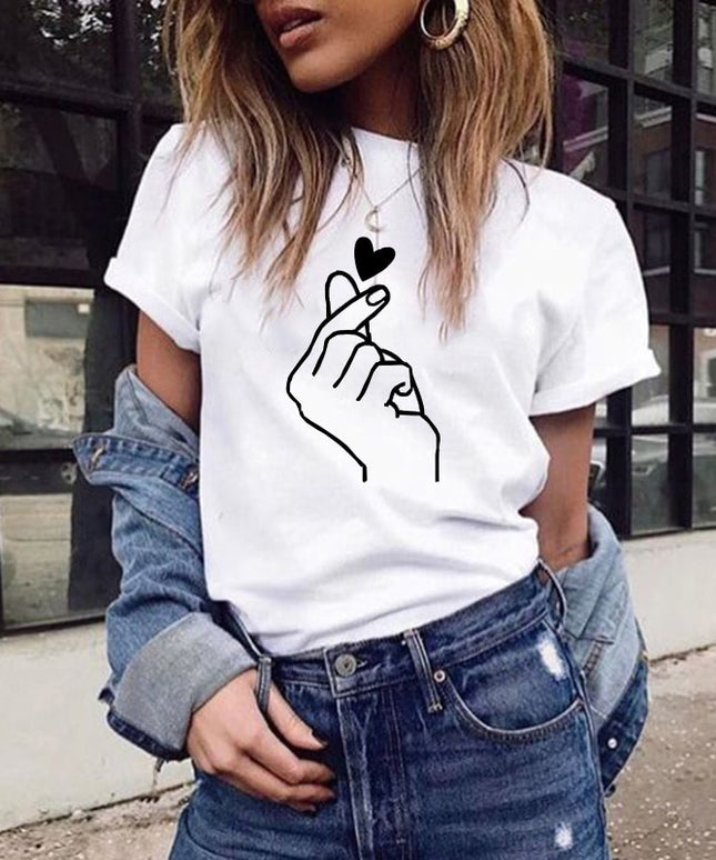 Damski klasyczny T-shirt z nadrukiem z motywem dłoni