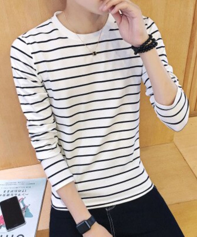 Męska koszulka z długim rękawem z okrągłym dekoltem w paski