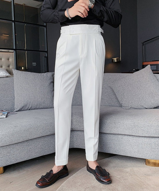 Męskie spodnie eleganckie z taliowanym pasem