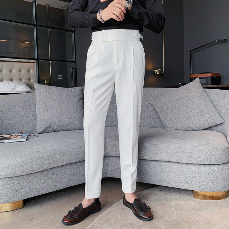 Męskie spodnie eleganckie z taliowanym pasem