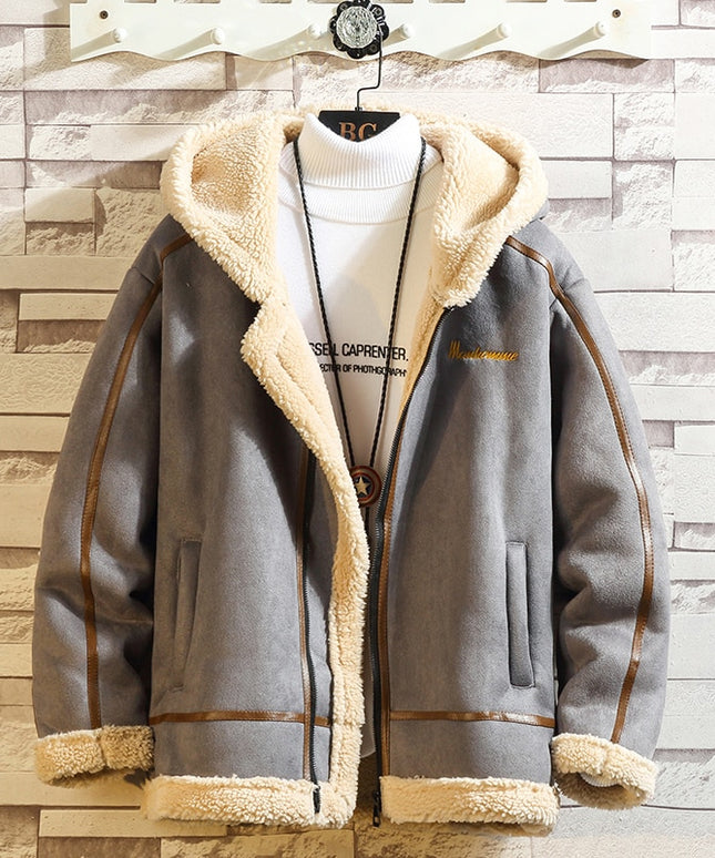 Męska kurtka zimowa z kapturem ocieplana kożuszkiem