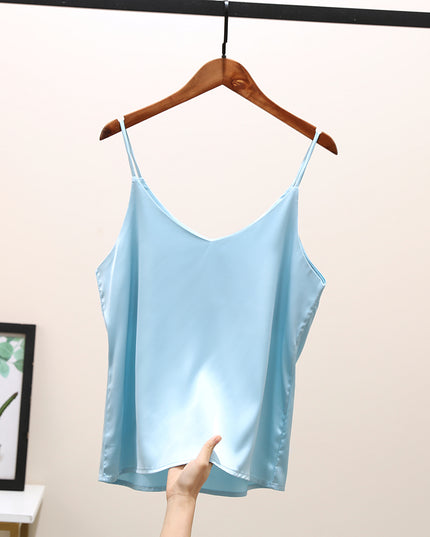 Damski top z satynowej tkaniny na cienkich ramiączkach