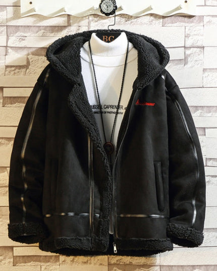 Męska kurtka zimowa z kapturem ocieplana kożuszkiem