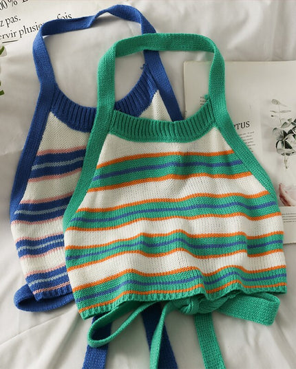 Damski crop top dzianinowy z odkrytymi plecami i wiązaniem