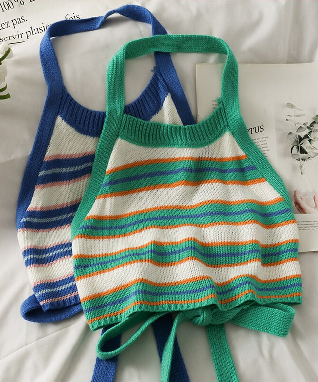 Damski crop top dzianinowy z odkrytymi plecami i wiązaniem