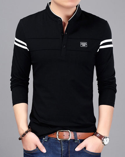 Męska koszulka z długim rękawem typu polo ze stójką