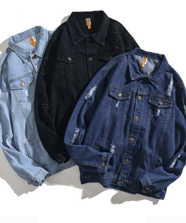 Męska kurtka jeansowa oversize z przetarciami