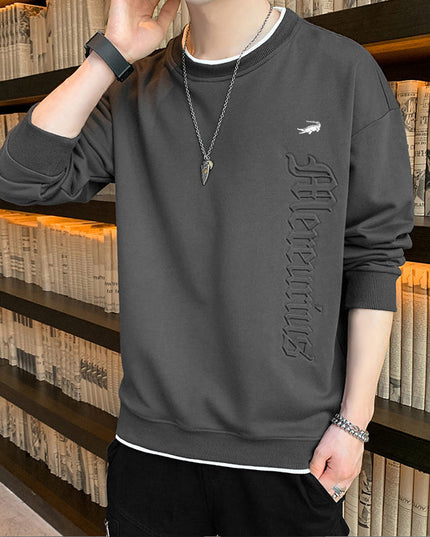 Męska bluza bez kaptura z naszywką i wytłoczonym napisem